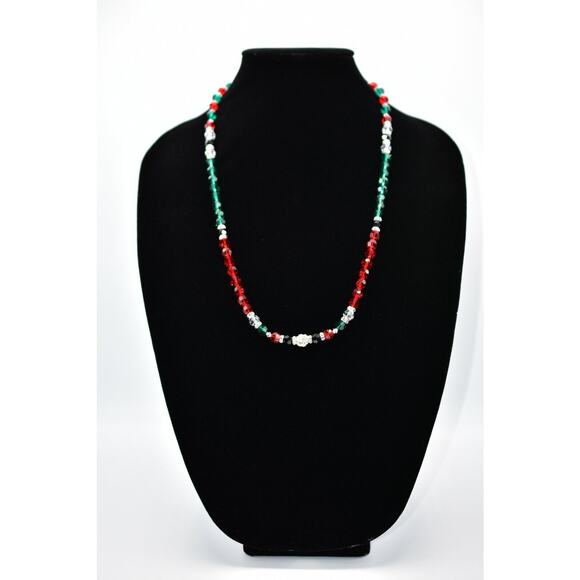 Vintage Christmas Crystal Beaded Necklace Glass Red Green Silver Holiday BinG - Picture 5 of 12